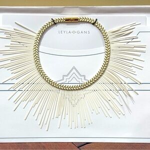 New Leyla Gans Sunburst Vegan Leather Necklace Made in Italy - Off White / Ivory